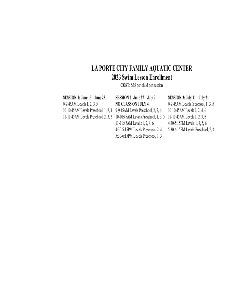 Fillable Online La Porte City Family Aquatic Center Fax Email Print