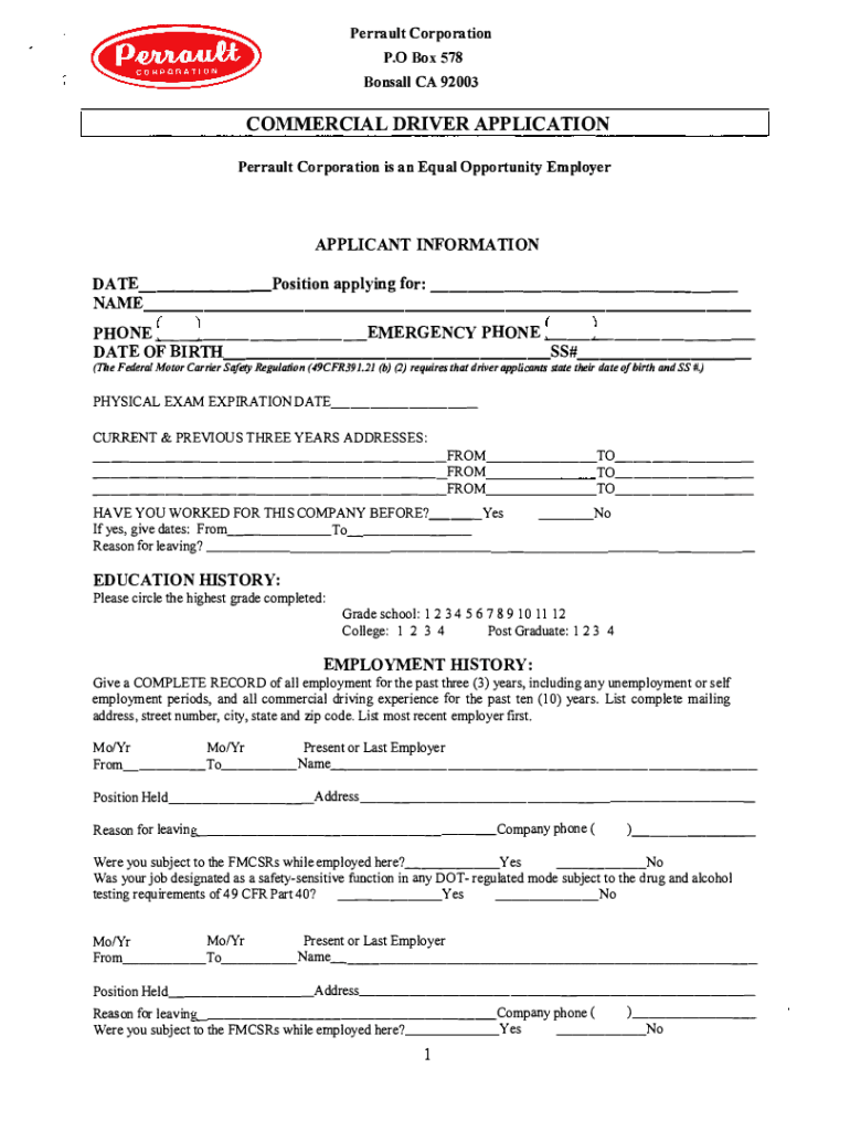 Fillable Online Employment with Perrault Corporation Materila Sales Fax