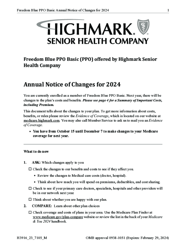 Fillable Online Freedom Blue PPO Basic Annual Notice of Changes for