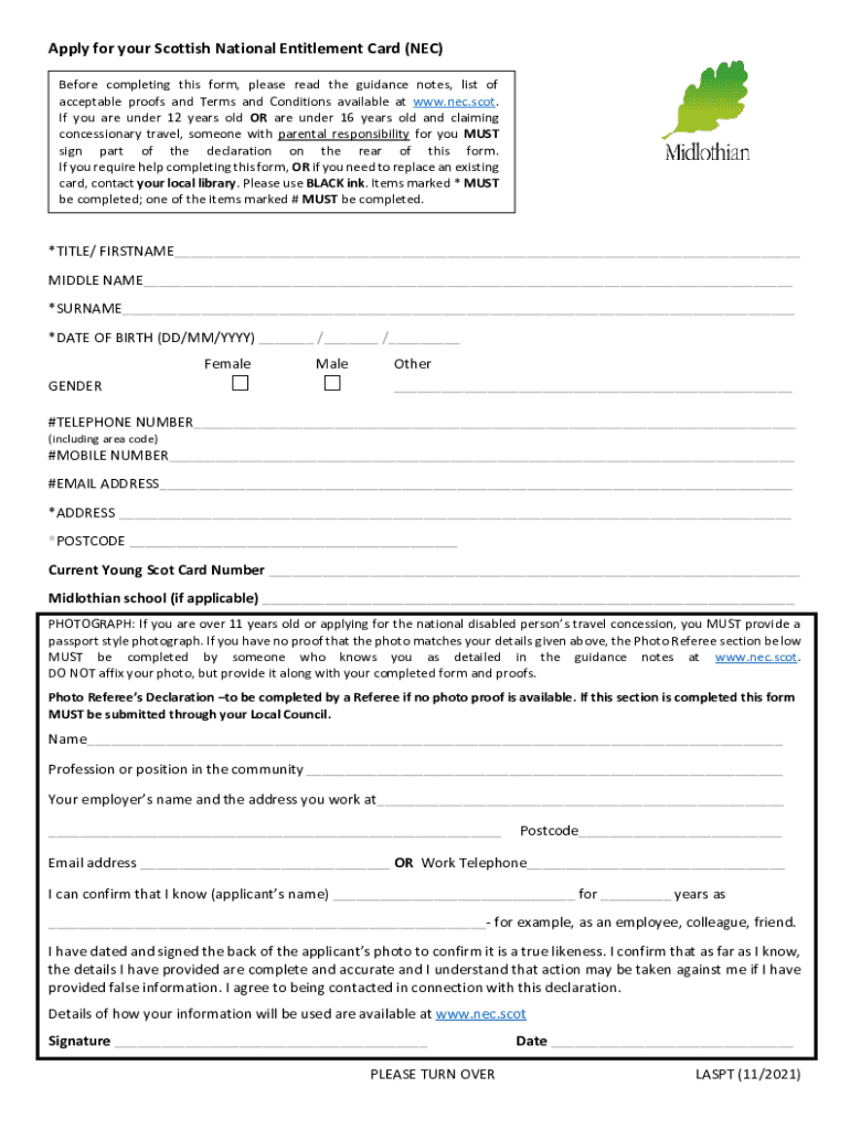Fillable Online Apply for a Young Scot or National Entitlement Card with Fax Email Print