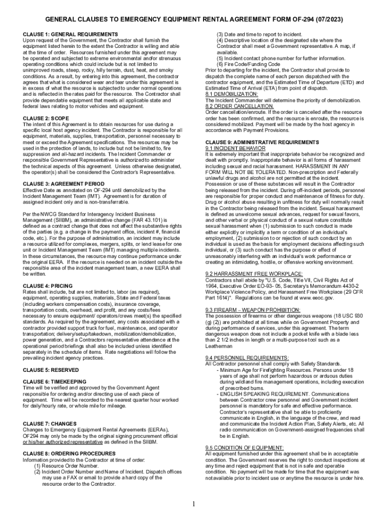 Fillable Online General Clauses to Emergency Equipment Rental Agreement