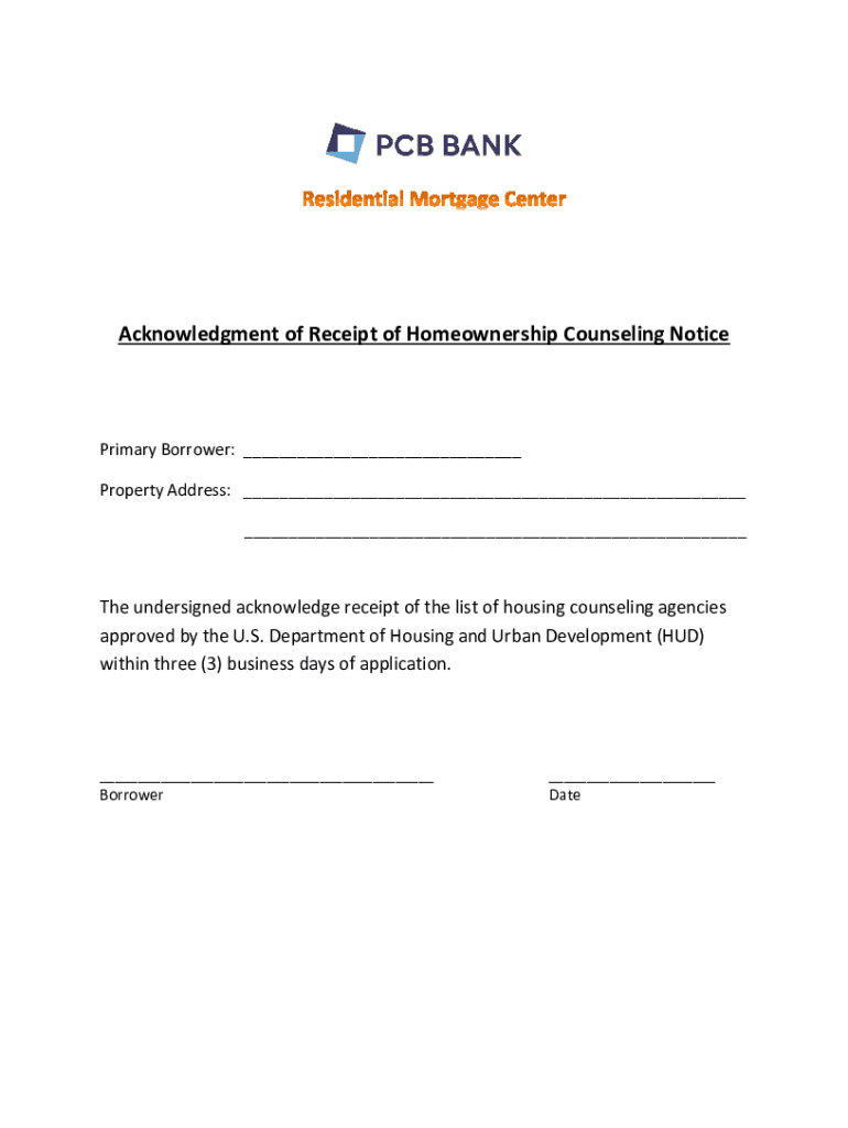 Fillable Online Housing Counselor List Evidence of Delivery Fax Email