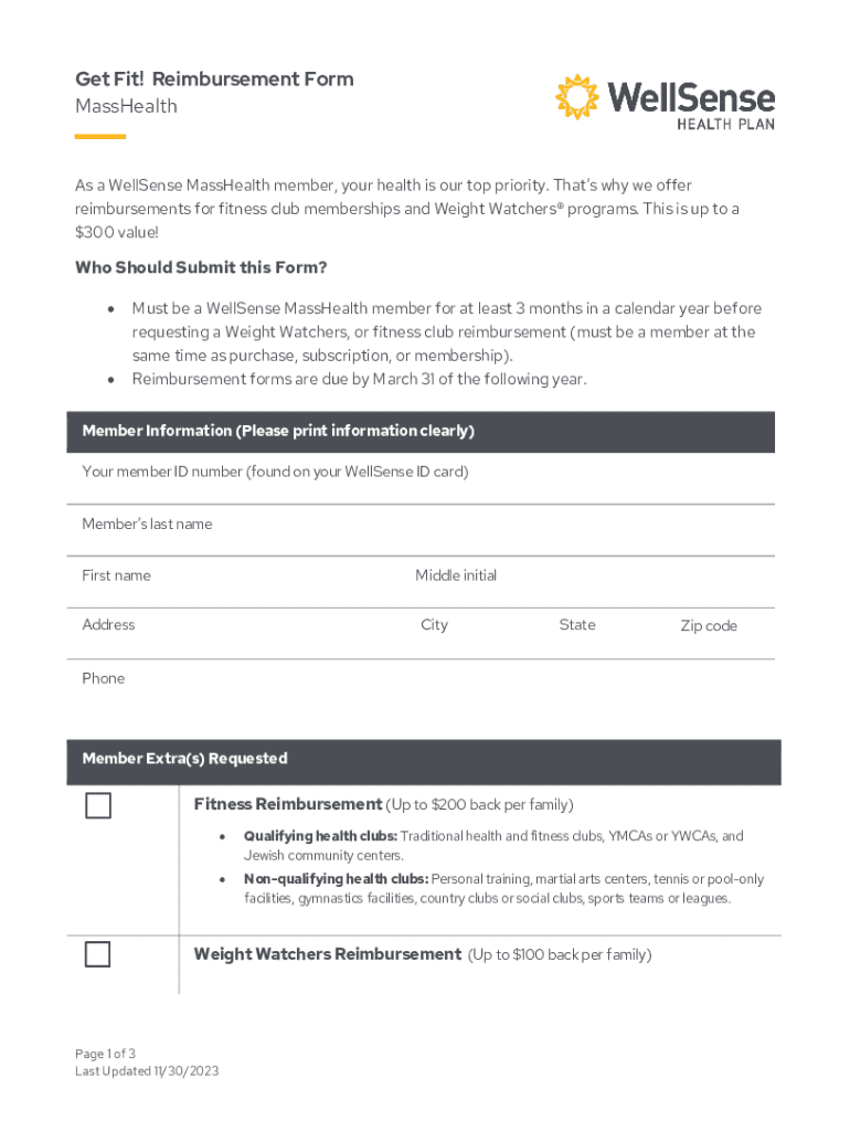 Fillable Online Masshealth Gym Reimbursement Form Fill Online, Printable Fax Email Print