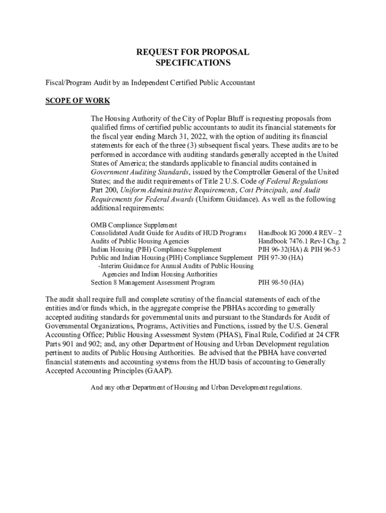 Fillable Online REQUEST FOR PROPOSAL Poplar Bluff Housing Authority