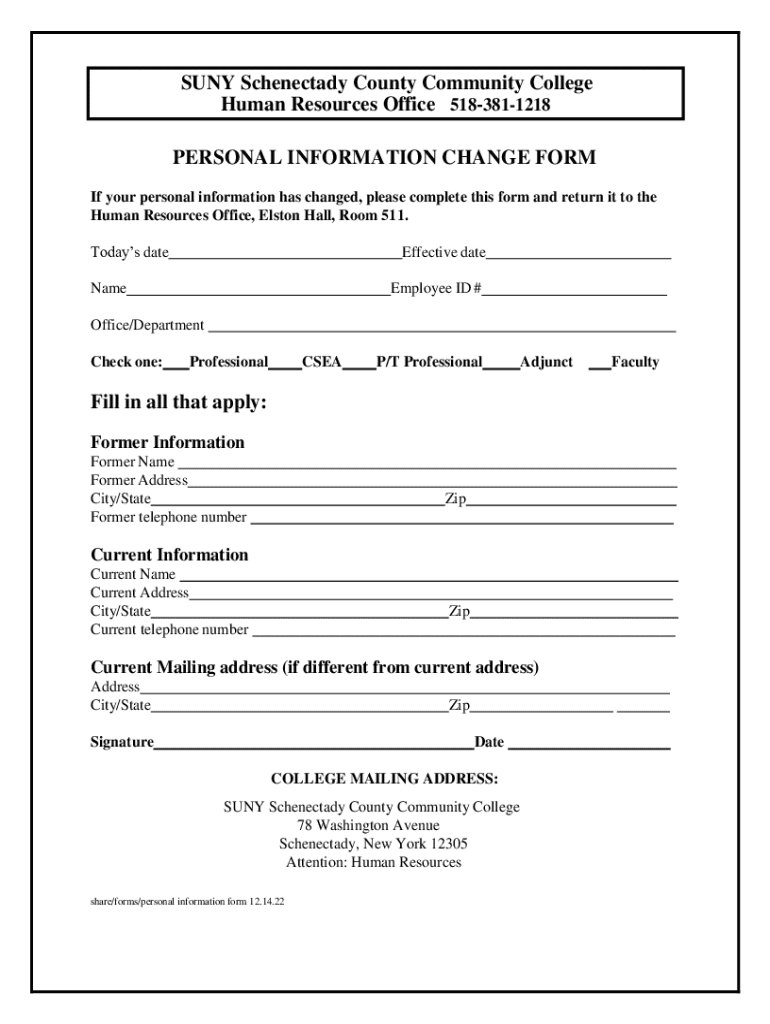Fillable Online Personal Information Change Form. Personal Information
