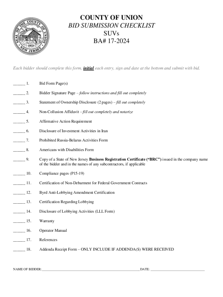 Fillable Online Invitation to BidRequest for Proposals Union County