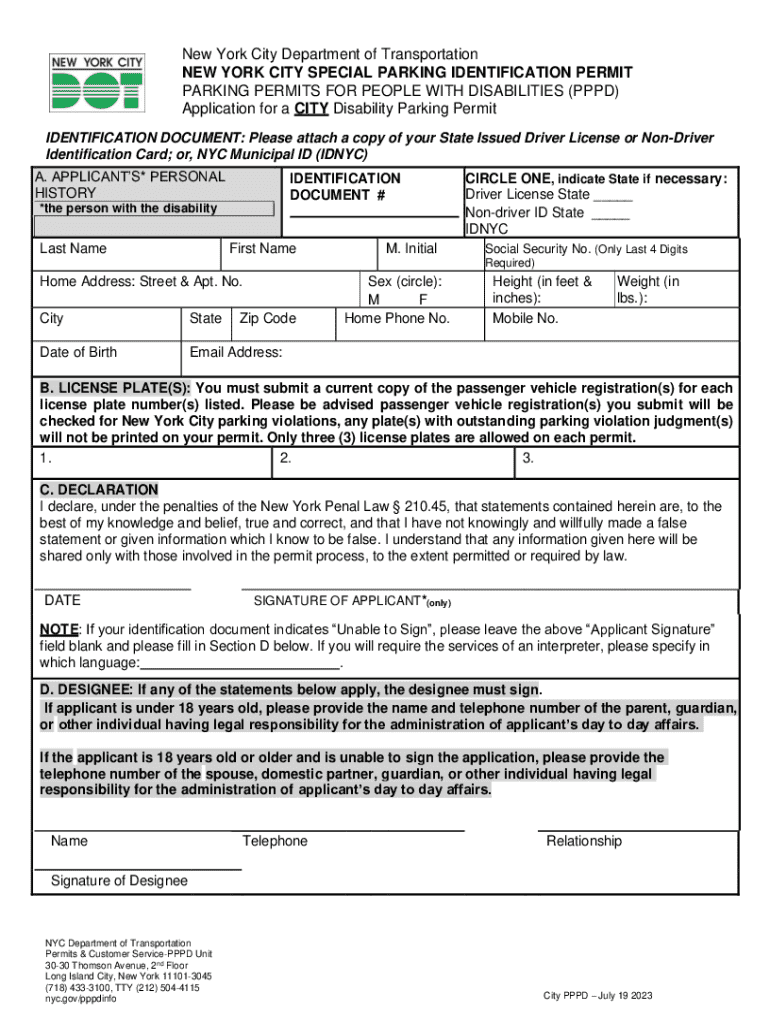 2023 Form NY Application for a City Disability Parking Permit New York City Fill Online