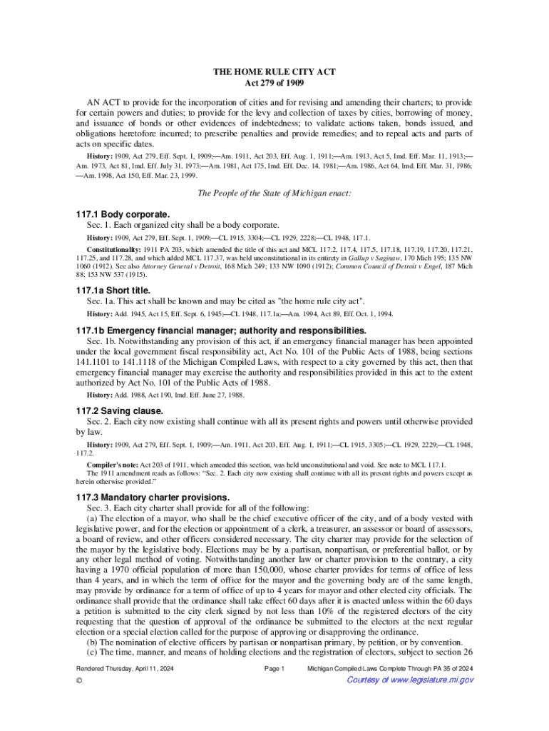 Fillable Online Editor's noteThe city's Home Rule Charter was adopted