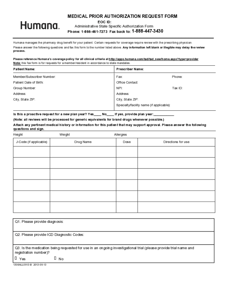 Medical Prior Authorization Request Form - Blank Fillable Template