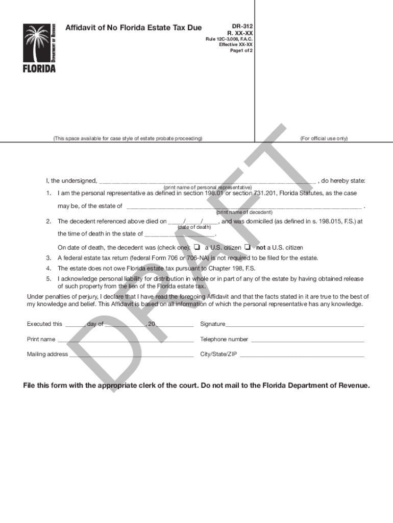 Fillable Online Affidavit of No Florida Estate Tax Due Florida Dept