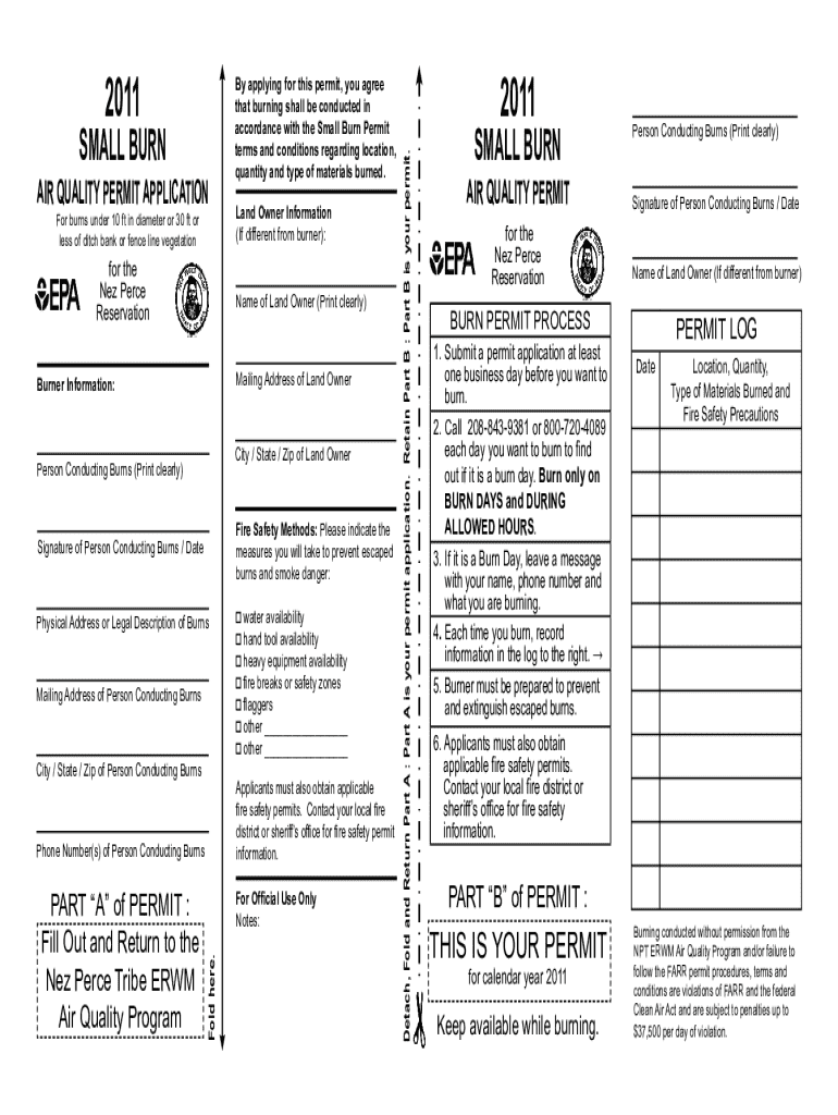 Fillable Online Form 7630 8 Nez Perce Residential Burn Permit