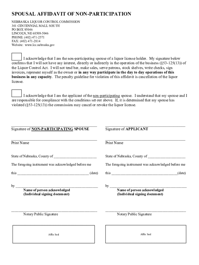 2024 Form NE Spousal Affidavit of NonParticipation Fill Online