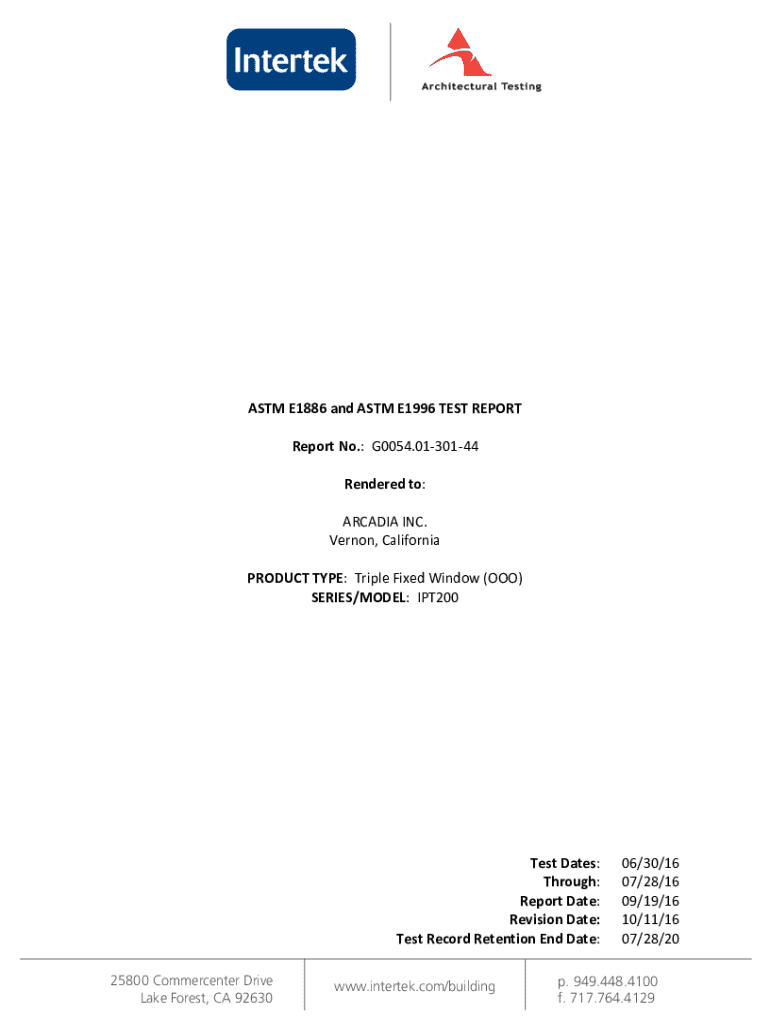 Fillable Online ASTM E1886 and ASTM E1996 Test Report Template Fax