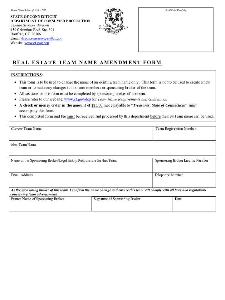 Fillable Online REAL ESTATE TEAM NAME AMENDMENT FORM Fax Email Print