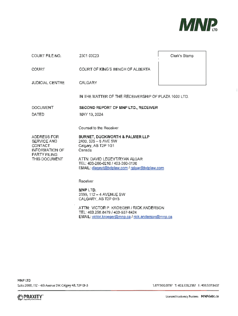 Fillable Online COURT FILE NUMBER 230103023 Clerk's Stamp Fax Email