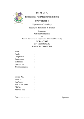 Fillable Online Drmgrdu Ac Registration Form Pdf Dr Mgr Educational And Research Institute Drmgrdu Ac Fax Email Print Pdffiller