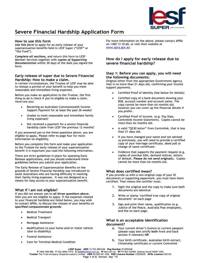 Sunsuper Early Release Financial Hardship Fill Online, Printable