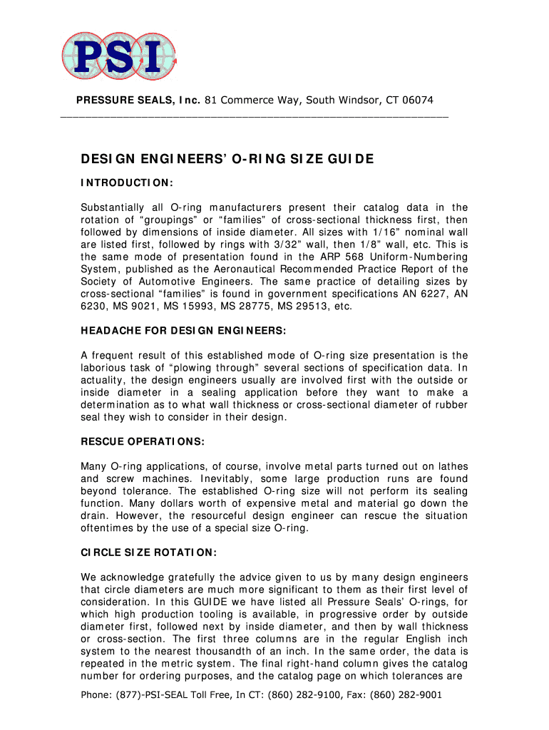 Fillable Online design engineers' oring size guide Pressure Seals