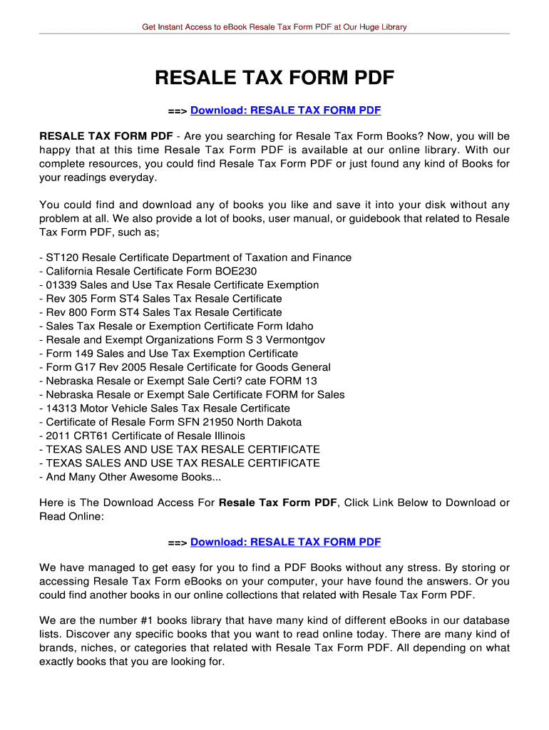 Fillable Online tolian RESALE TAX FORM PDF Home Fax Email