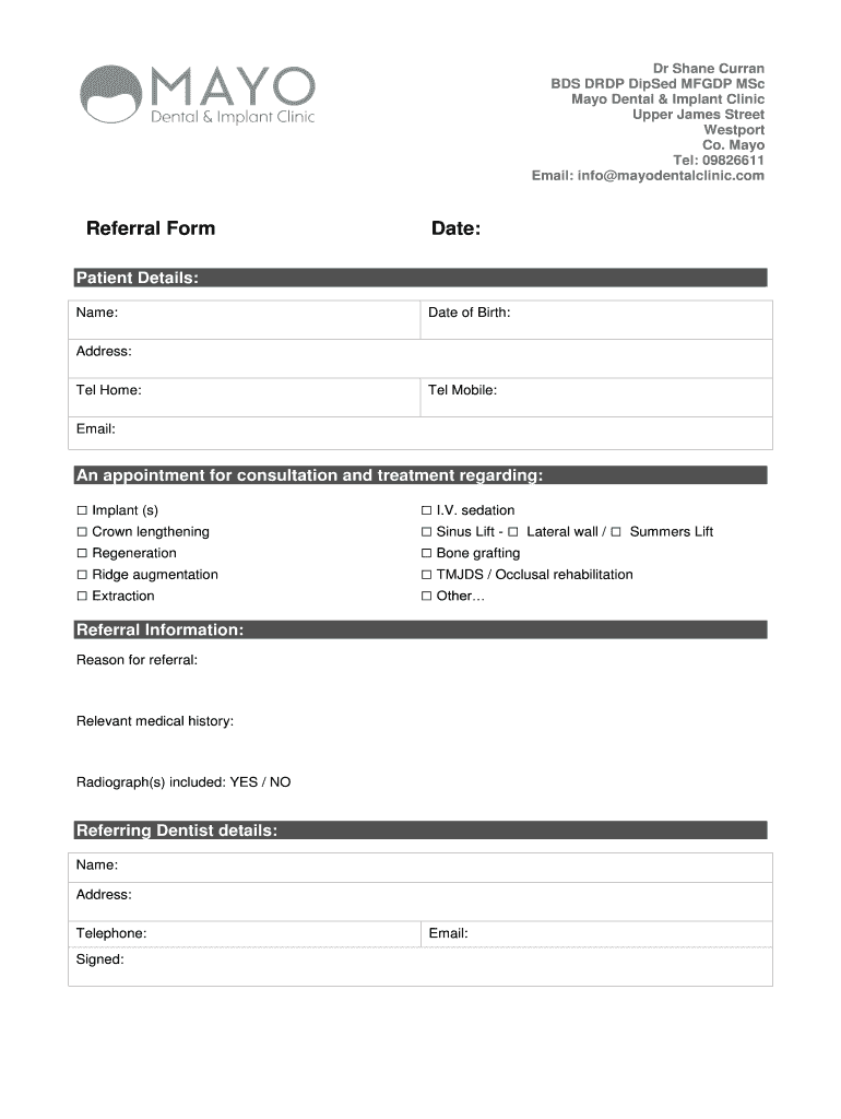 Fillable Online Employee referral form. Dr Shane Curran Fax Email Print