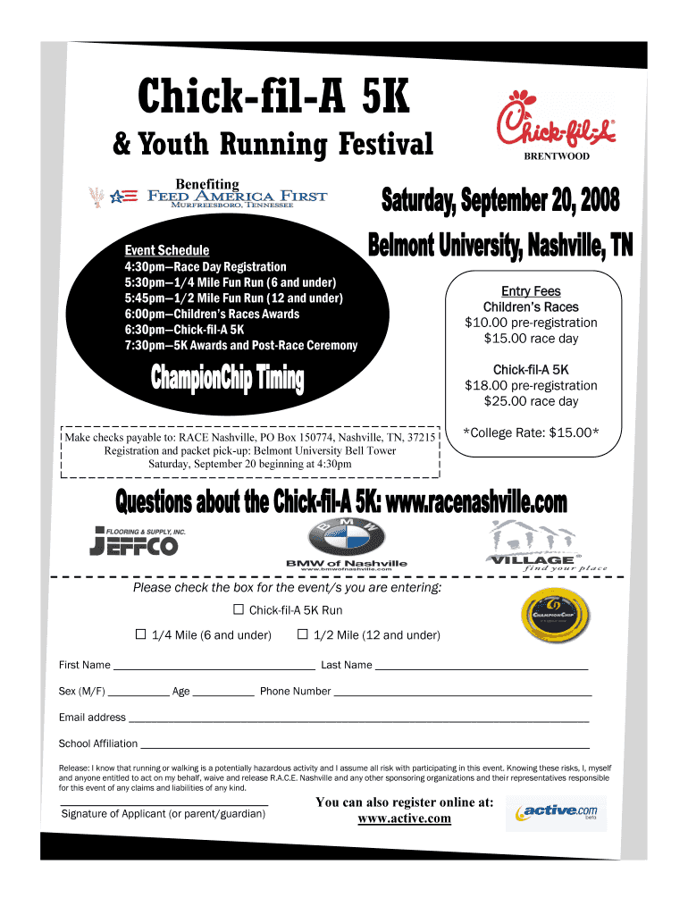 Fillable Online ChickfilA 5K Fax Email Print pdfFiller