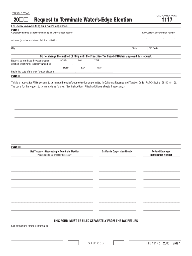 Fillable Online ftb ca 2006 Request to Terminate Water'sEdge Election