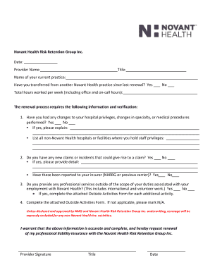 Fillable Online Novant Health Risk Retention Group Inc Fax Email Print