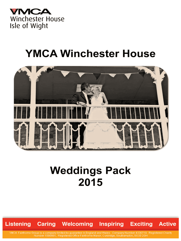 Fillable Online ymcafg YMCA Winchester House Weddings Pack 2015 Fax