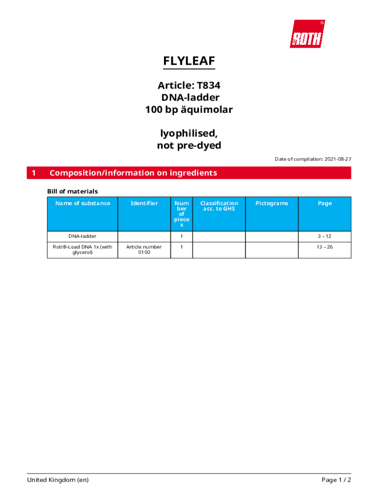 Fillable Online Roti®load Dna 1x Safety Data Sheet Fax Email Print