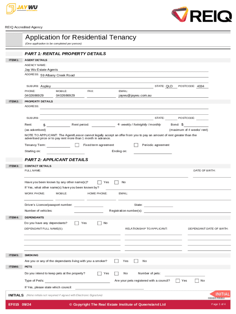 Fillable Online Residential Tenancy Application Form Fax Email Print