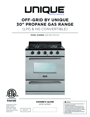 Fillable Online Owner’s Guide for Off-grid by Unique 30” Propane Gas