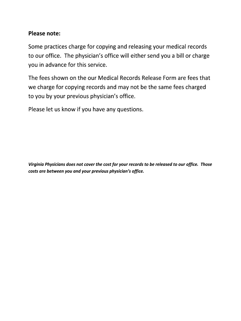 Fillable Online Authorization for Release of Medical Records Virginia