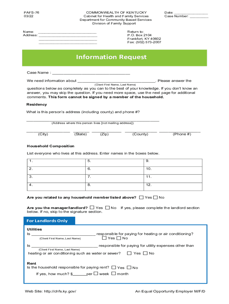 2022-2025 Form KY PAFS-76 Fill Online, Printable, Fillable, Blank