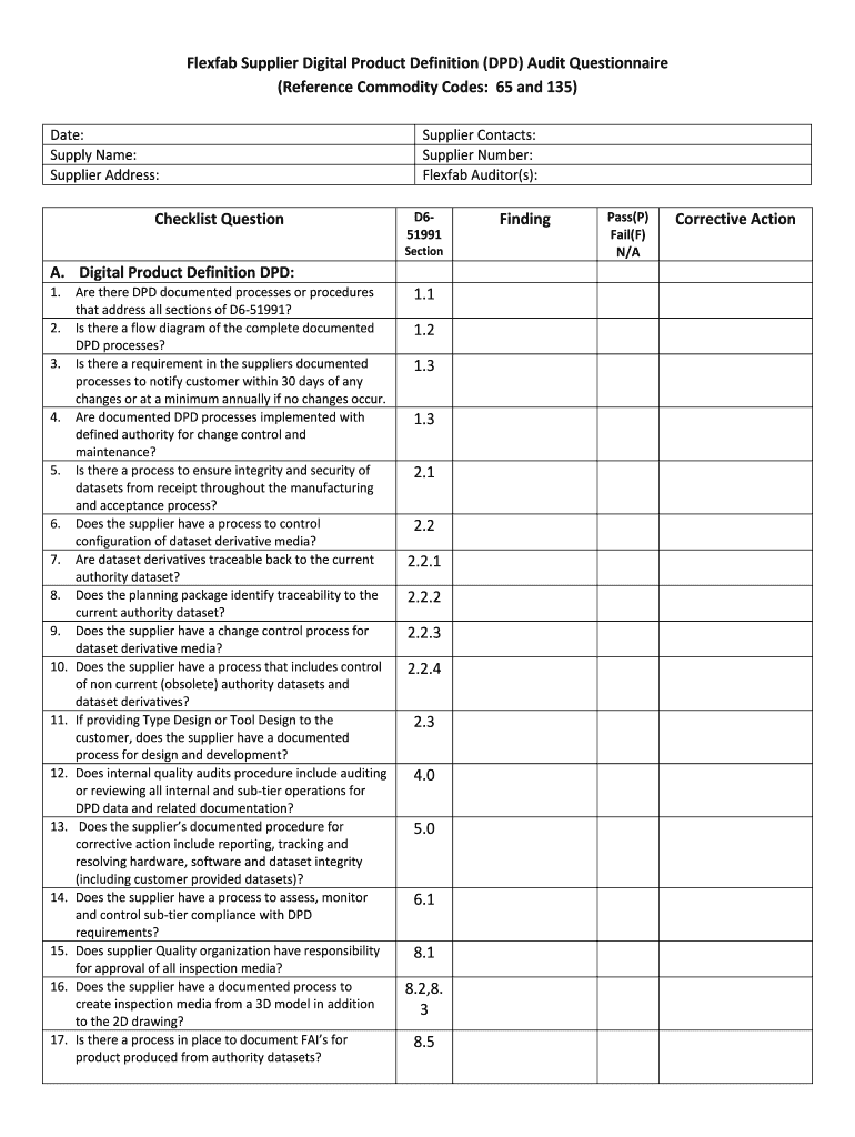 Fillable Online Flexfab Supplier Digital Product Definition (DPD) Audit