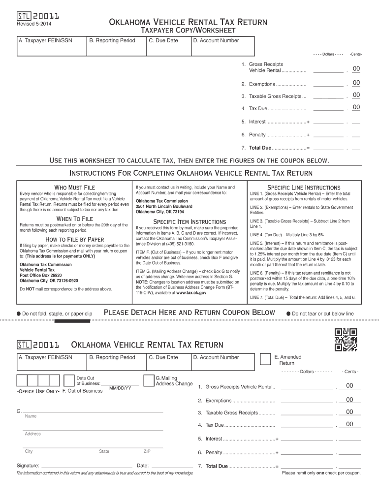 Fillable Online ok Oklahoma Vehicle Rental Tax Return Fax Email Print