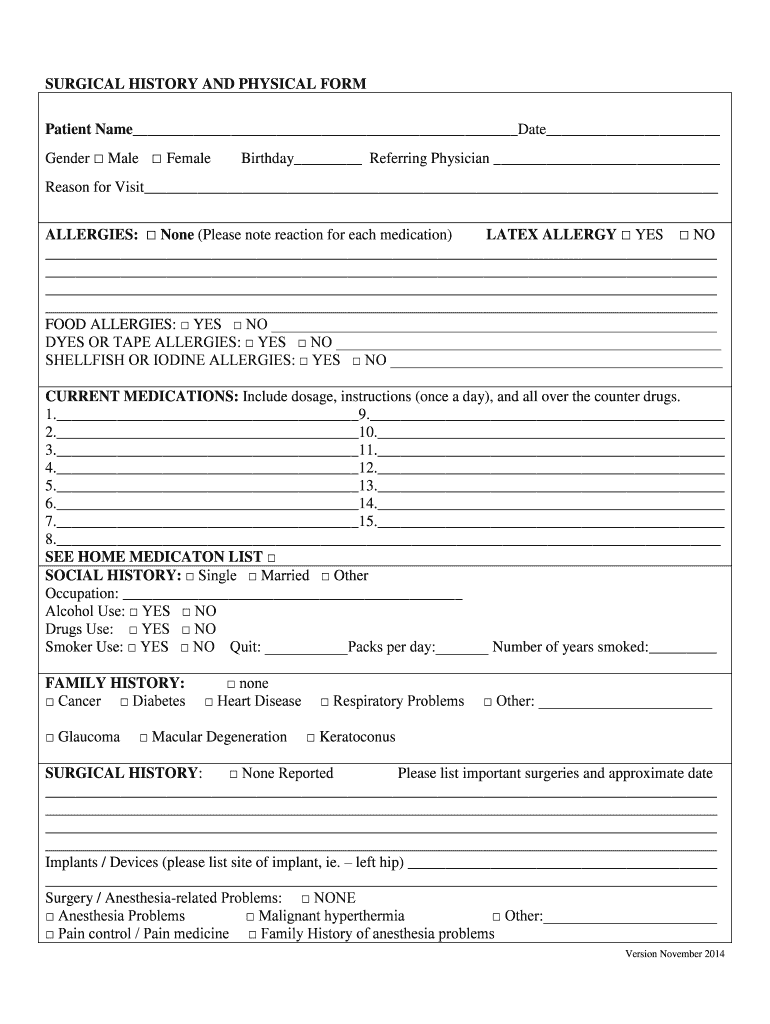 Fillable Online SURGICAL HISTORY AND PHYSICAL FORM SACRAMENTO... Fax