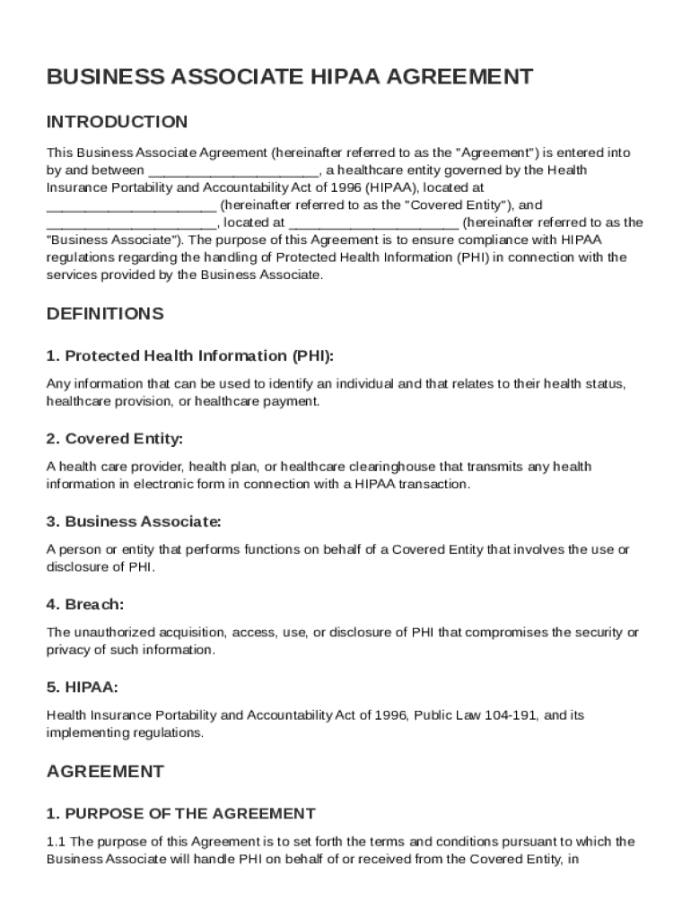 Business Associate HIPAA Agreement Template Fill out & sign online