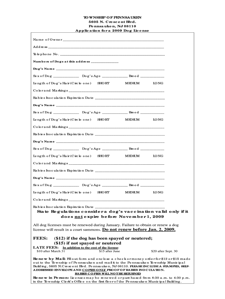 Fillable Online twp pennsauken nj Dog License Letter.doc twp