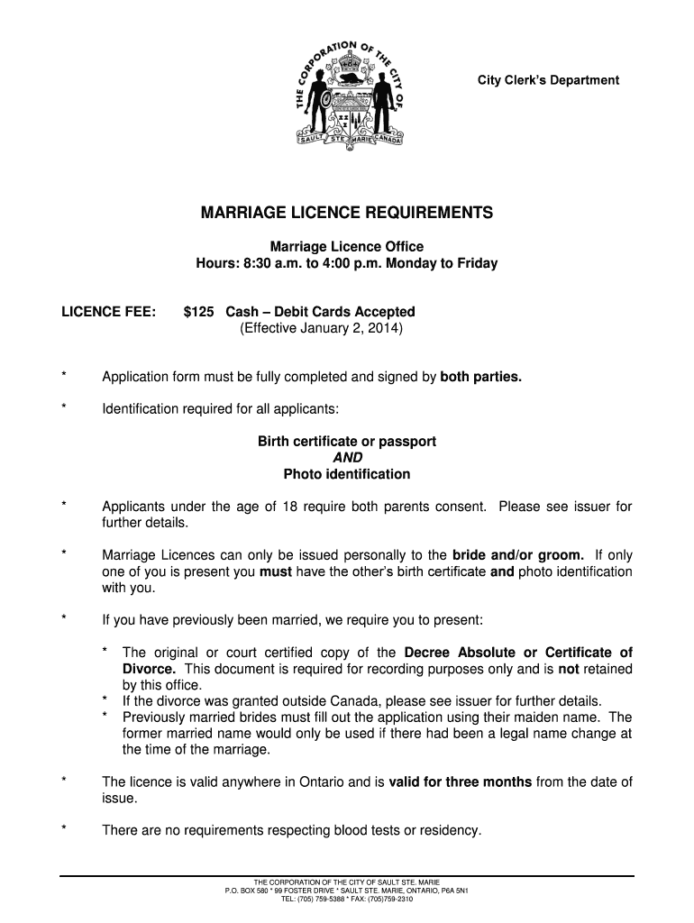 Fillable Online Marriage Licence Requirements and Application Form Fax
