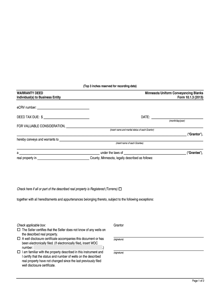 WARRANTY DEED Individual(s) to Business Entity Minnesota - mnbar