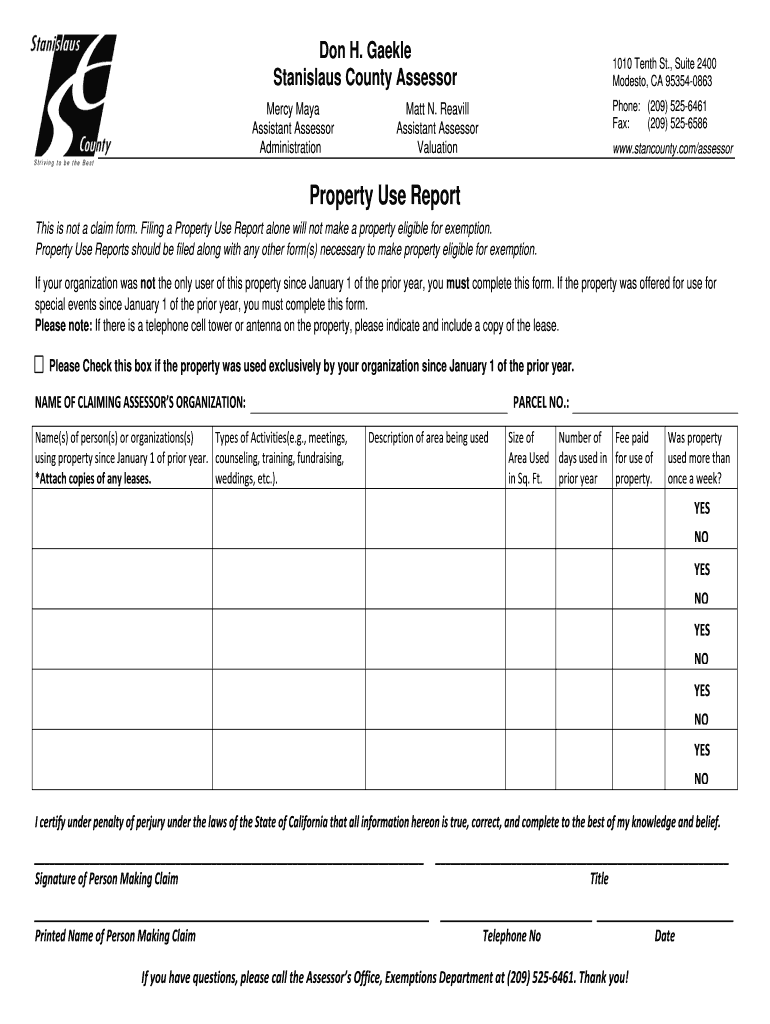 Fillable Online Property Use Report Stanislaus County Fax Email Print