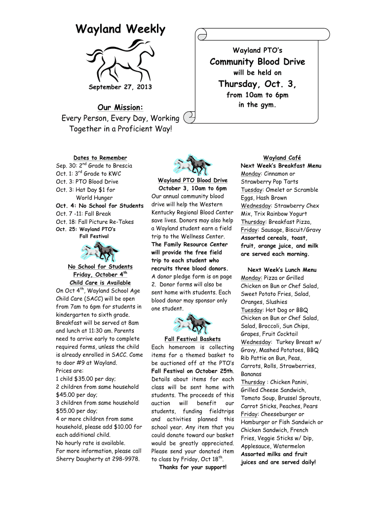 Fillable Online Wayland Weekly Fax Email Print pdfFiller