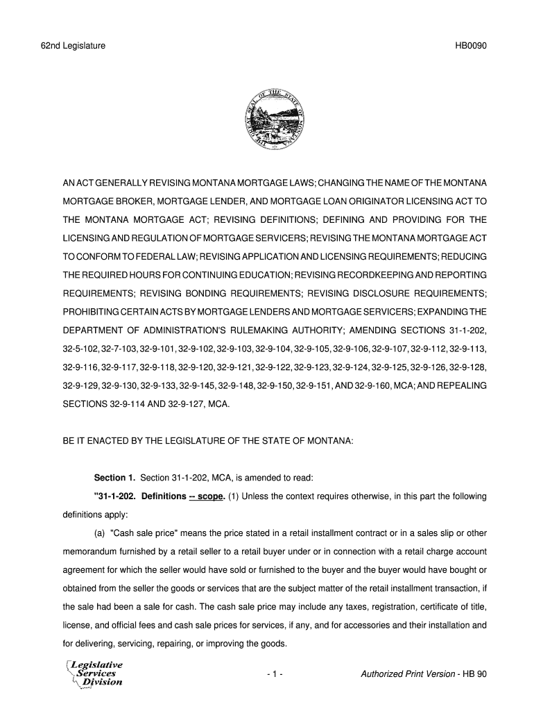 Fillable Online AN ACT GENERALLY REVISING MONTANA MORTGAGE LAWS