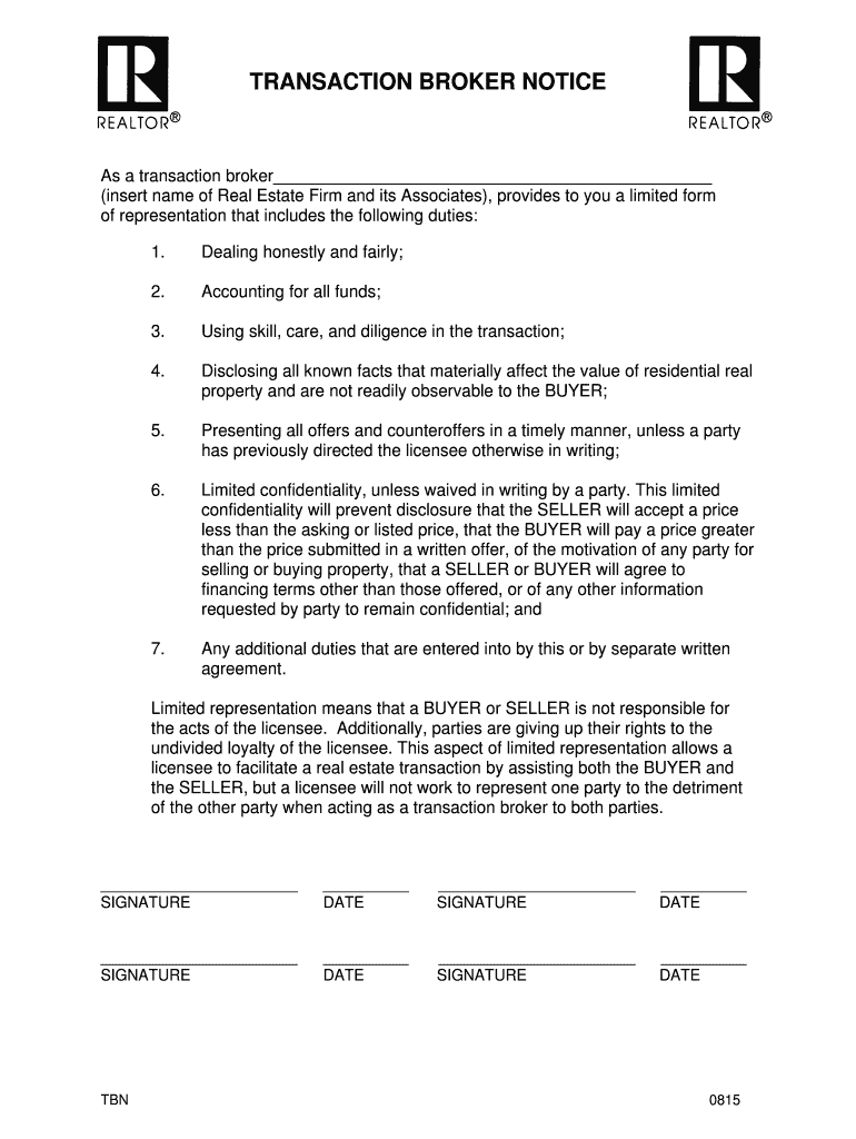 Fillable Online TRANSACTION BROKER NOTICE Fax Email Print pdfFiller