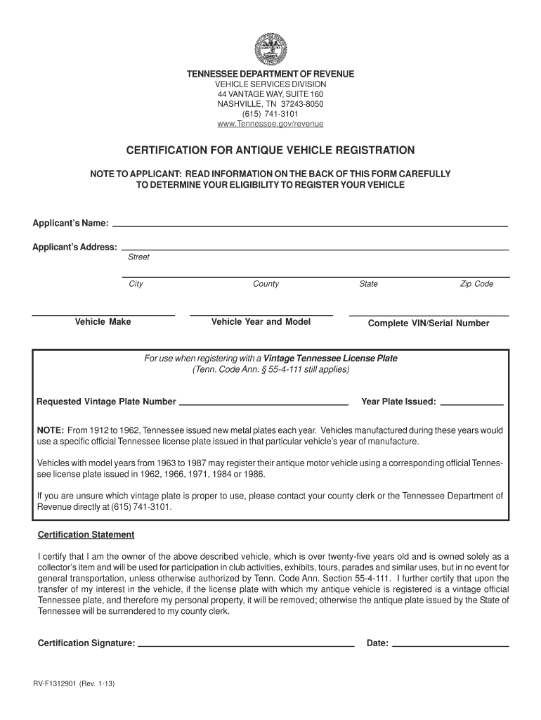 Fillable Online knoxcounty Certificate for Antique Vehicle Registration