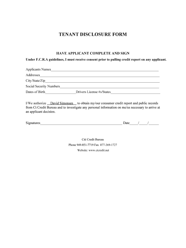 Fillable Online TENANT DISCLOSURE FORM RentLinx Fax Email Print