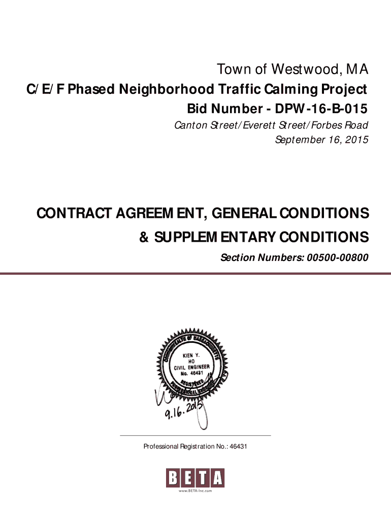 Fillable Online DPW16B015 Contract Agreement Town of Westwood Fax