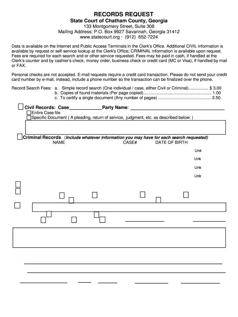Fillable Online chathamcourts RECORDS REQUEST Chatham County Courts