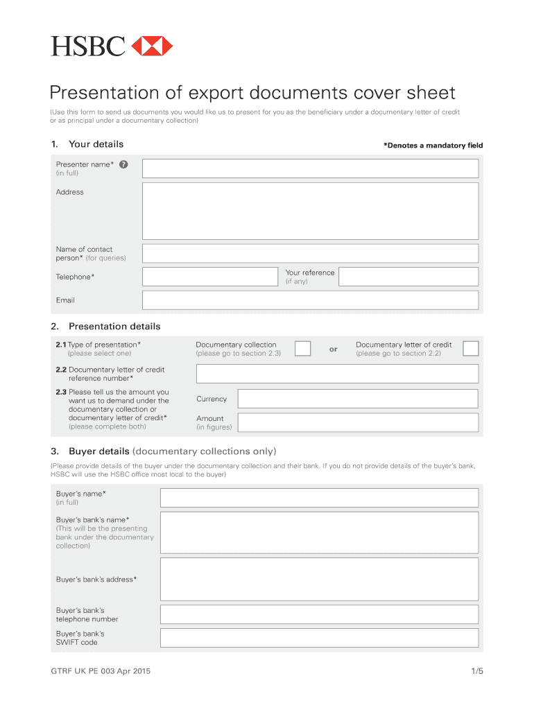 Fillable Online Presentation of Export documents cover sheet (PDF