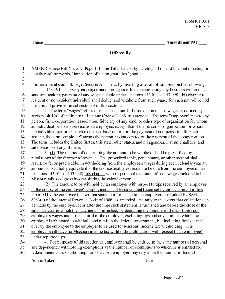 Fillable Online house mo 1366H0103H Missouri House of Representatives